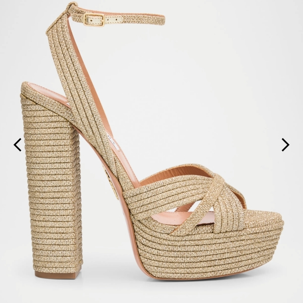 $1045 Aquazzura Sundance 140 Glitter Platform Heel Sandals  37.5/38.5 US 7.5/8.5